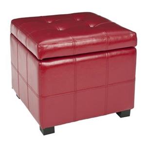 Safavieh Maiden 16.50-in x 17.50-in Red Faux Leather Tufted Ottoman