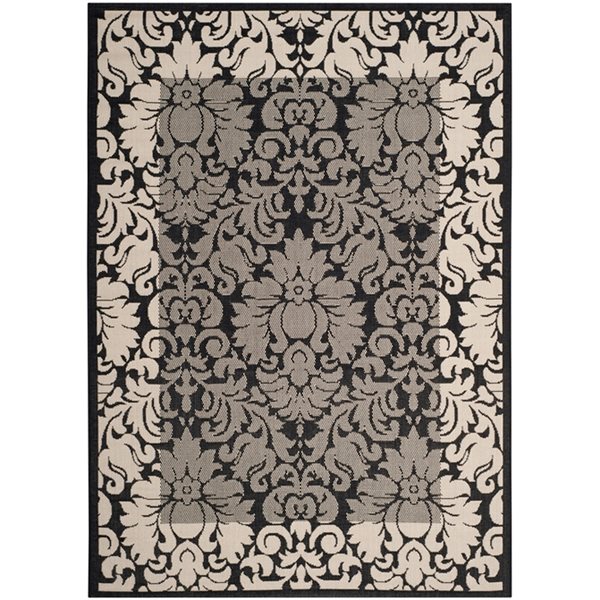 Safavieh Courtyard Black Floral 132-in x 94-in Indoor/Outdoor Area Rug