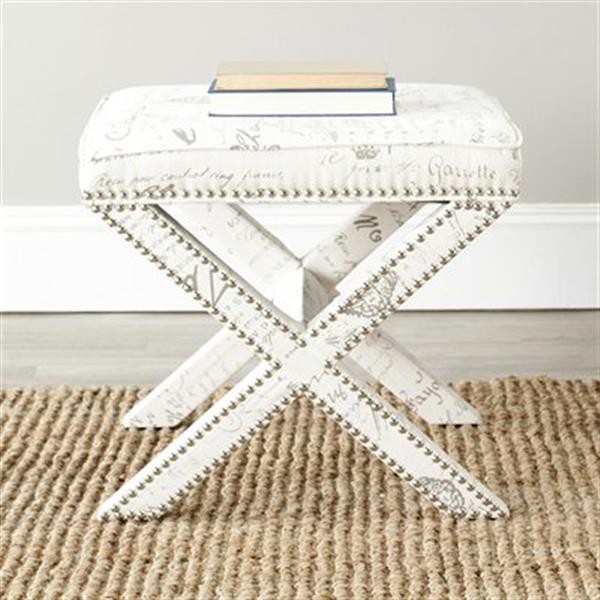 Safavieh Mercer Palmer 19.00-in x 21.50-in Eggshell Faux Leather Ottoman with French Writing