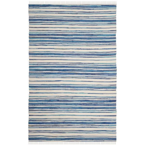 Safavieh Rag Rug 8ft x 10ft Cotton Ivory and Blue Indoor Area Rug
