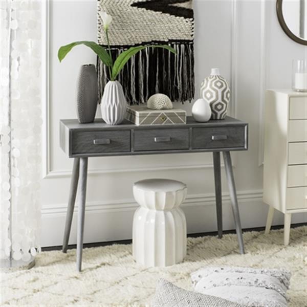 Safavieh Albus 3 Drawer Black Pine Slate Grey Rectangular Console Table