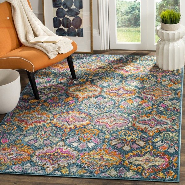 Safavieh Madison 8-ft x 10-ft Blue and Orange Indoor Rectangular Trellis Woven Area Rug