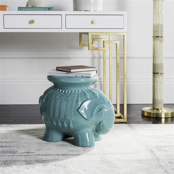 Safavieh 16.80-in Light Blue Ceramic Thailand Elephant Garden Stool