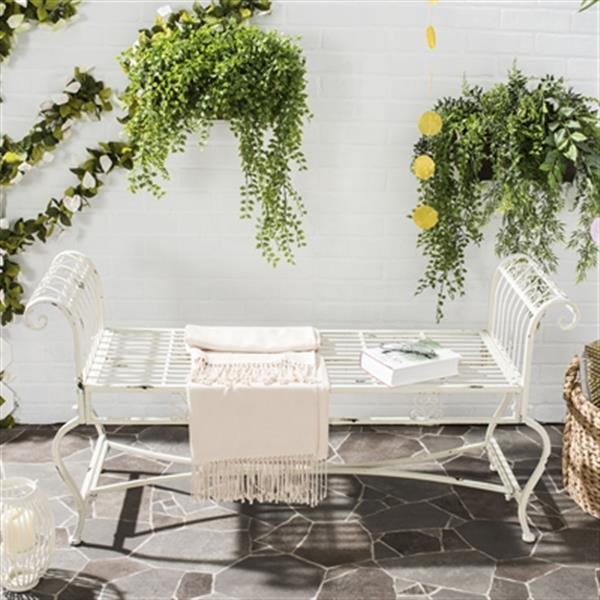 Safavieh Brielle 52-in x 16.3-in x 25.5-in Antique White Outdoor Metal Bench