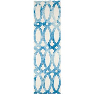 Safavieh Dip Dye 2-ft x 12-ft Geometric Hand-Tufted Wool Ivory and Blue Area Rug