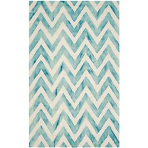 Safavieh Dip Dye 4-ft x 6-ft Chevron Hand-Tufted Wool Ivory and Turquoise Area Rug