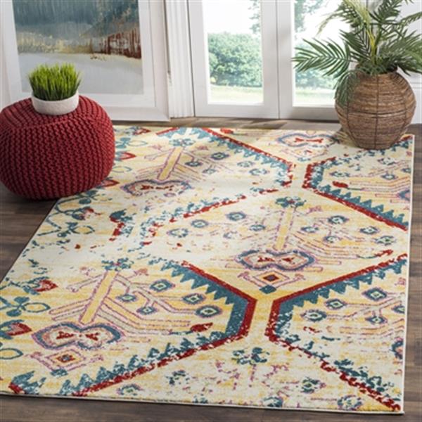 Safavieh Watercolour 7.5-ft x 5.25-ft Light Yellow and Blue Indoor Area Rug