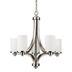 Russell Lighting Oxford Pendant Light - 5 Lights - Glass - Brushed Chrome