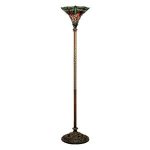 Warehouse of Tiffany 72-in Bronze Dragonfly Foot Switch Torchiere Floor Lamp with Glass Shade