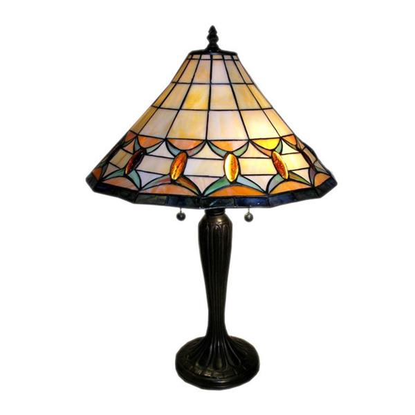 Warehouse of Tiffany 25-in with Bronze Base and Multi Coloured Shade Table Lamp