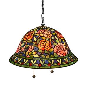 Warehouse of Tiffany Southern Belle Rose 18-in Bronze Tiffany-Style Single Stained Glass Bell Pendant