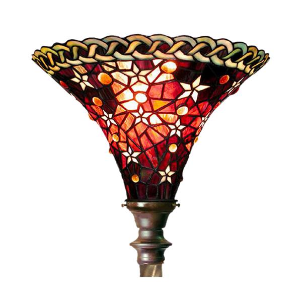 Warehouse of Tiffany 72-in Red Vintage Star Foot Switch Torchiere Floor Lamp with Glass Shade