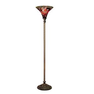 Warehouse of Tiffany 72-in Red Vintage Star Foot Switch Torchiere Floor Lamp with Glass Shade