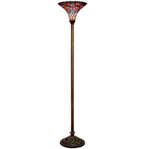Warehouse of Tiffany 72-in Orange Blue Peacock Foot Switch Floor Lamp with Glass Shade
