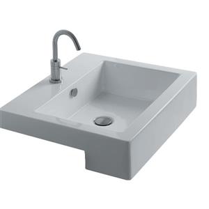 WS Bath Collections Whitestone White Ceramic Drop-in Square Bathroom Sink with Overflow