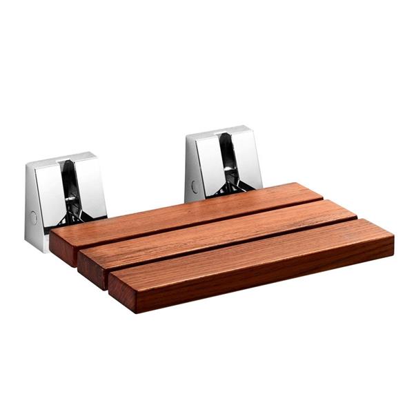 WS Bath Collections Wall Mount Shower Seat Natural Teak Chrome