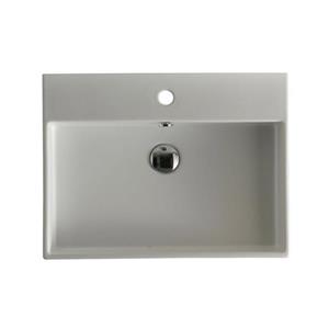 WS Bath Collections Ceramica I White Wall-Mount Rectangular Bathroom Sink with Overflow
