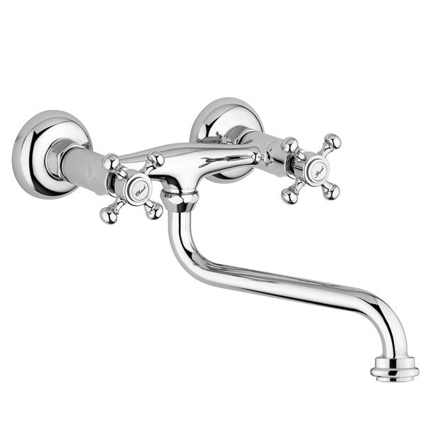 WS Bath Collections Belinda Polished Chrome 5-in Cross-Handle Wall Mount Low-Arc Kitchen Faucet