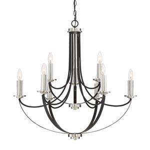 Quoizel Alana 9-Light 2-Tier Rustic Black Wrought Iron Candle Chandelier