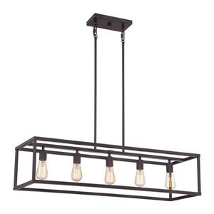 Quoizel New Harbor 38-in W 5-Light Western Bronze Industrial Kitchen Island Light with Shade