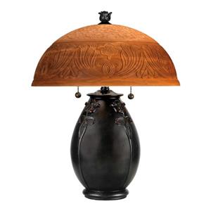 Quoizel Glenhaven 19-in Bronze Patina Table Lamp with Glass Shade