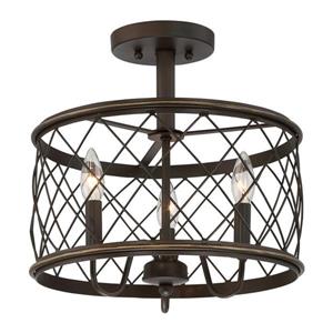 Quoizel Dury 3-Light Bronze 15-in x 15-in x 14-in Semi-Flush Mount
