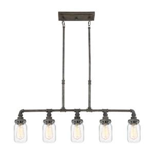 Quoizel Squire 38-in W 5-Light Rustic Black Matte finish Vintage Kitchen Island Light with Clear Shade