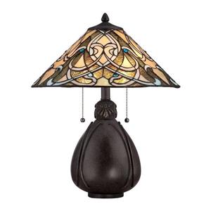 Quoizel India 19.5-in with Imperial Bronze Base and Multi Coloured Glass Shade Table Lamp