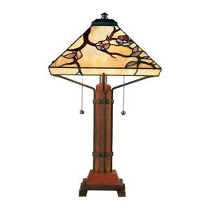 Quoizel Grove Park 25-in with Valiant Bronze Base and Multi Coloured Glass Shade 2-in Light Table Lamp