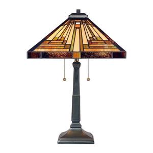 Quoizel Stephen 23-in Vintage Bronze 2-Light Table Lamp with Tiffany-Style Shade