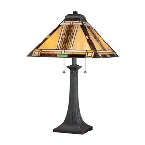 Quoizel Navajo 25-in Valiant Bronze 2-Light Table Lamp with Glass Shade