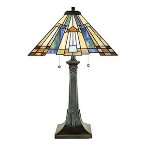 Quoizel Inglenook 25-in Valiant Bronze 2-Light Table Lamp with Tiffany-Style Shade