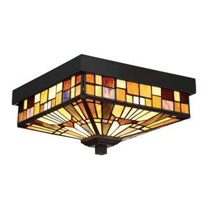 Quoizel Inglenook 11-in Valiant Bronze 2-Light Tiffany Style Outdoor Flush Mount Ceiling Light