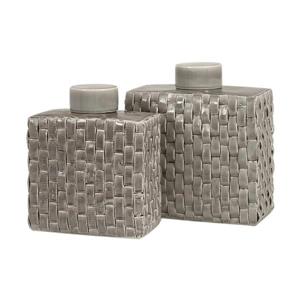 IMAX Worldwide Set of 2 Sophie Woven Soft Gray Ceramic Cannisters
