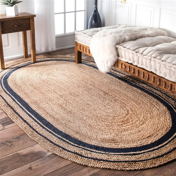 nuLOOM Rikki 5-ft x 8-ft Oval Natural/Blue Indoor Area Rug