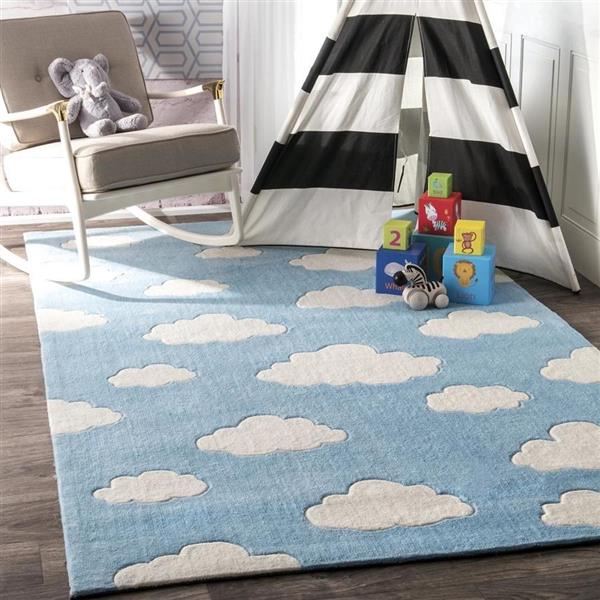 nuLOOM Sachiko 5-ft x 8-ft Blue Rectangular Indoor Handcrafted Kids Area Rug