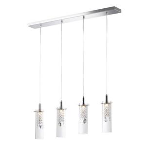 Luminaire suspendu à DEL BAZZ, abat-jour verre clair, 4 branches, chrome