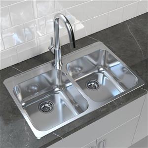 Cantrio Koncepts Double Basin Topmount Kitchen Sink Stainless Steel 31-in x 20.5-in