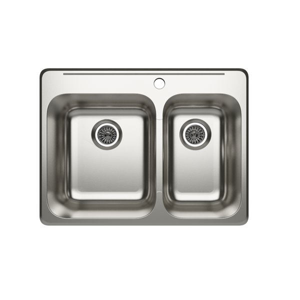 Cantrio Koncepts Double Basin Topmount Kitchen Sink Stainless Steel 27-in x 20-in