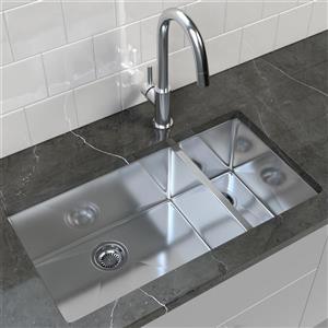 Cantrio Koncepts Double Basin Undermount Kitchen Sink- S Steel - 33" x 18"