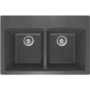 Wessan Granite Double Drop-In Sink - 21 1/2-in x 31-in x 9-in - Steel