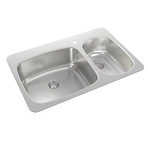 Wessan Double 1-1/2 Drop-In Kitchen Sink - 20 1/2-in x 31-in x 8-in & 7-in