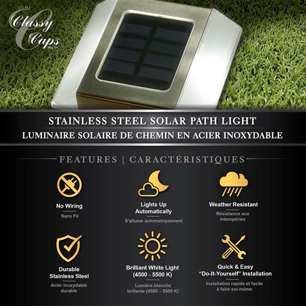 Classy Caps Stainless Steel Solar Motion Sensor Security Light