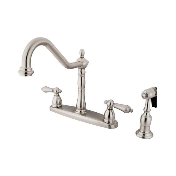 Elements of Design New Orleans Satin Nickel 9-in 2-Level Handle Deck Mount High-Arc Kitchen Faucet with Sprayer