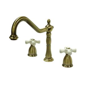 Elements of Design New Orleans Vintage Brass 9-in 2-Cross Handle Deck Mount High-Arc Kitchen Faucet