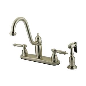 Elements of Design Templeton Satin Nickel 10-in 2-Lever Handle Deck Mount High-Arc Kitchen Faucet with Sprayer