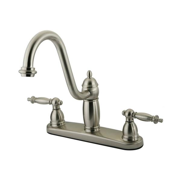 Elements of Design Templeton Satin Nickel 10-in 2-Lever Handle Deck Mount High-Arc Kitchen Faucet