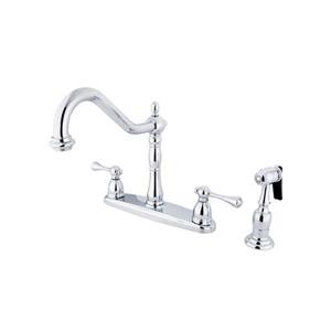 Elements of Design English Vintage Chrome 10.5-in Lever-Handle Deck Mount Bridge Kitchen Faucet with Sprayer