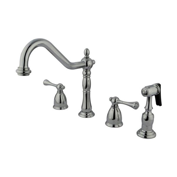 Elements of Design English Country Chrome 9-in Lever-Handle Deck Mount Bridge Kitchen Faucet with Sprayer