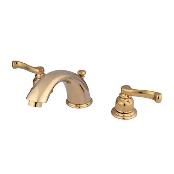 Elements of Design Polished Brass Twin Handles Widespread Deck Mount Bathroom Faucet with Drain